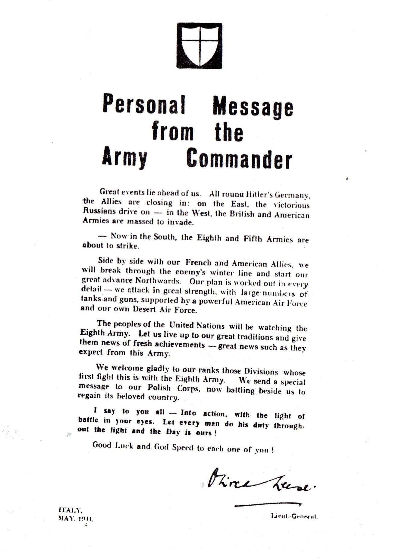 Message from the Army Commander Message from the Army Commander